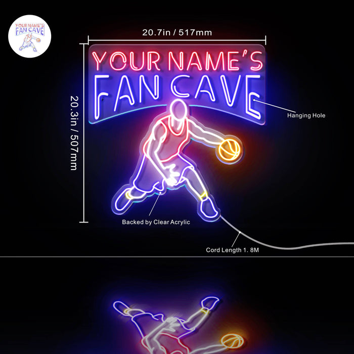 Custom Ultra-Bright Basketball Fan Cave LED Sign with Remote (Neon-Style, LED Technology) - Way Up Gifts