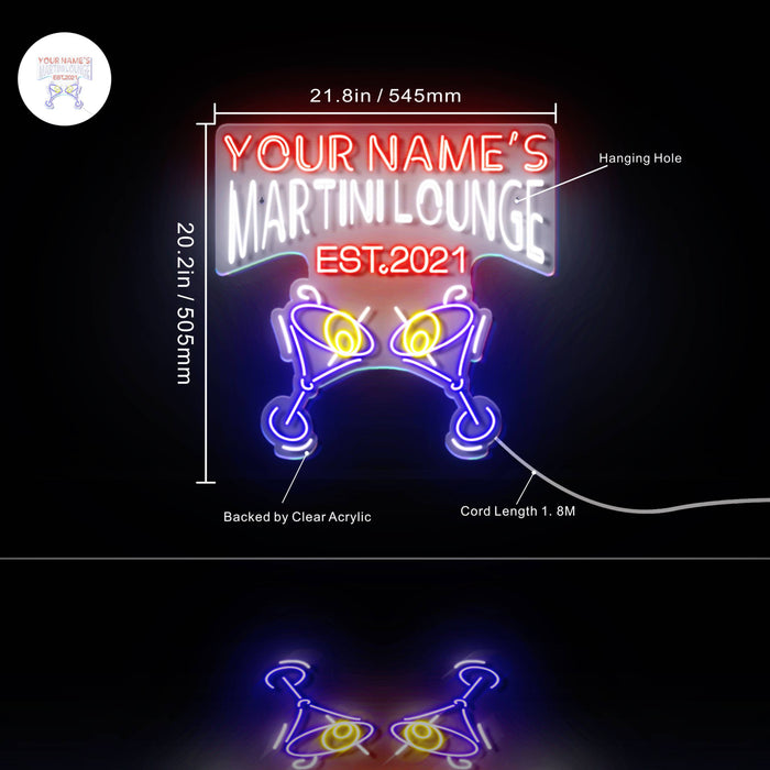 Custom Ultra-Bright Martini Lounge Bar LED Sign with Remote (Neon-Style, LED Technology) - Way Up Gifts