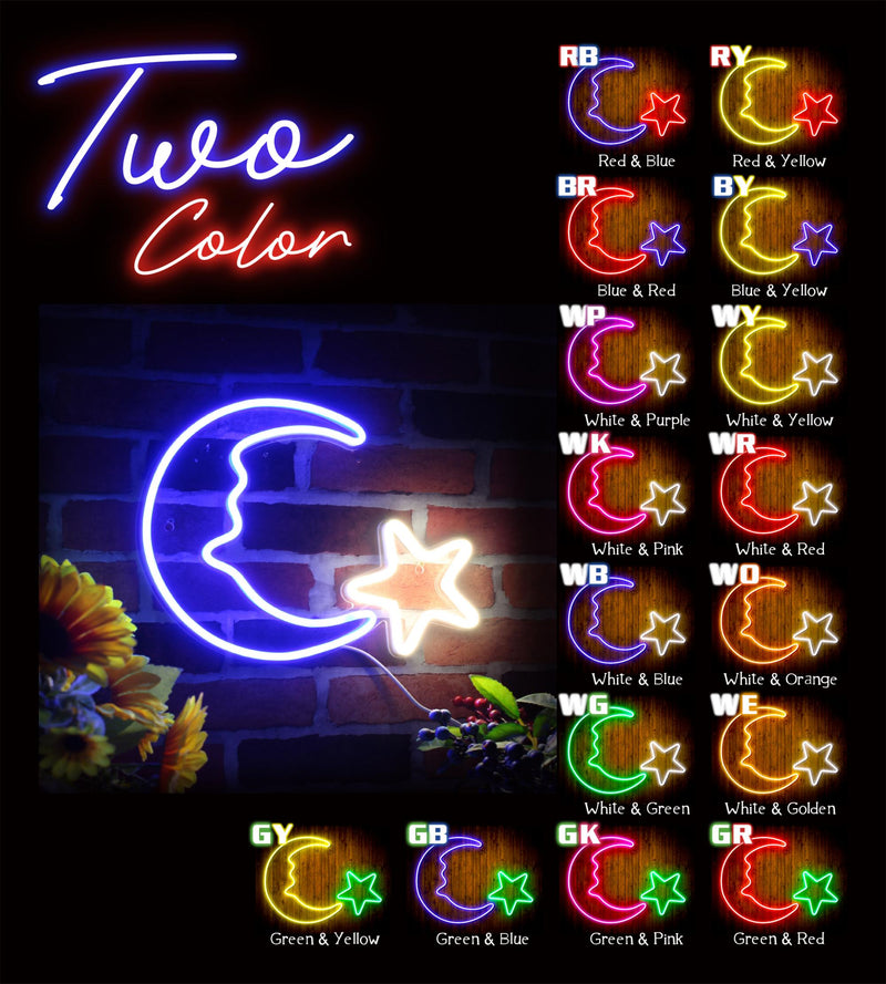 Star and Moon Room Light Flex Silicone LED Sign (Neon-Style, LED Technology) - LED Gift Works
