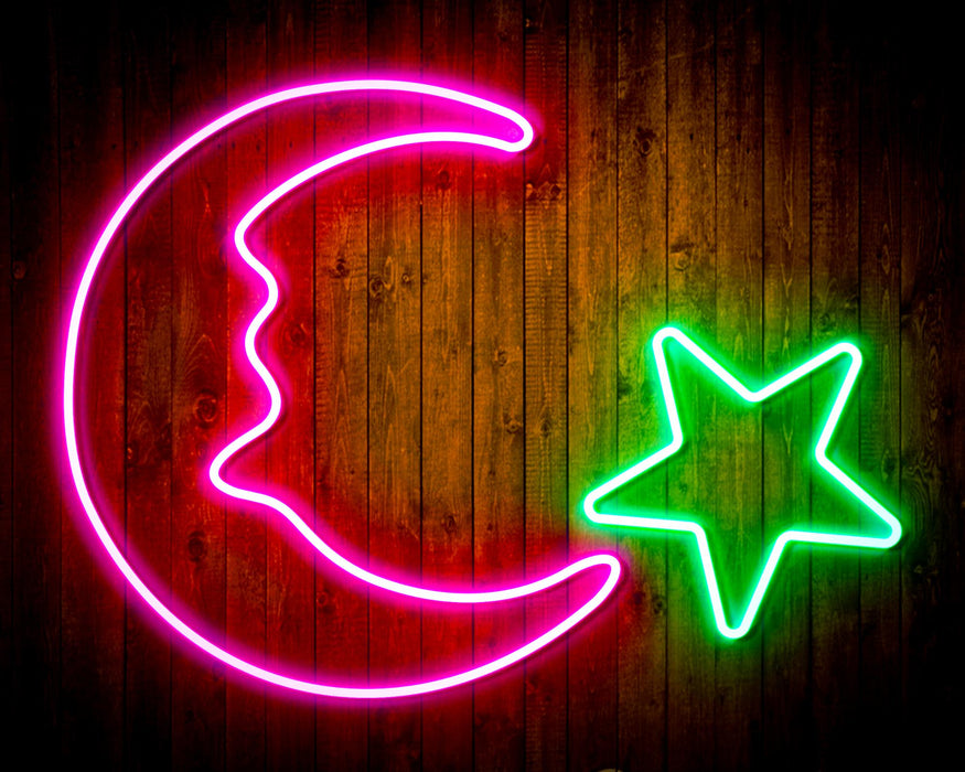 Star and Moon Room Light Flex Silicone LED Sign (Neon-Style, LED Technology) - Way Up Gifts