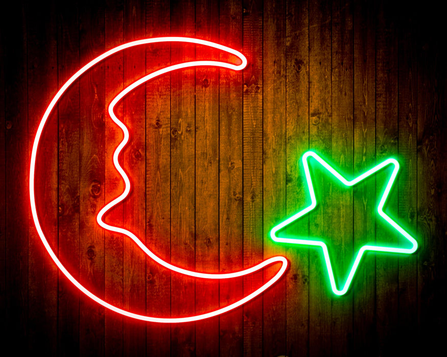 Star and Moon Room Light Flex Silicone LED Sign (Neon-Style, LED Technology) - Way Up Gifts