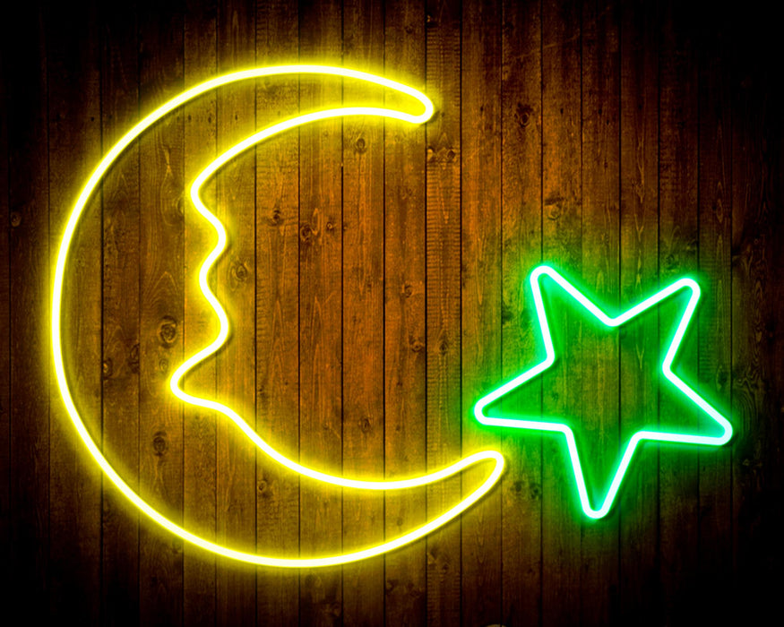 Star and Moon Room Light Flex Silicone LED Sign (Neon-Style, LED Technology) - Way Up Gifts