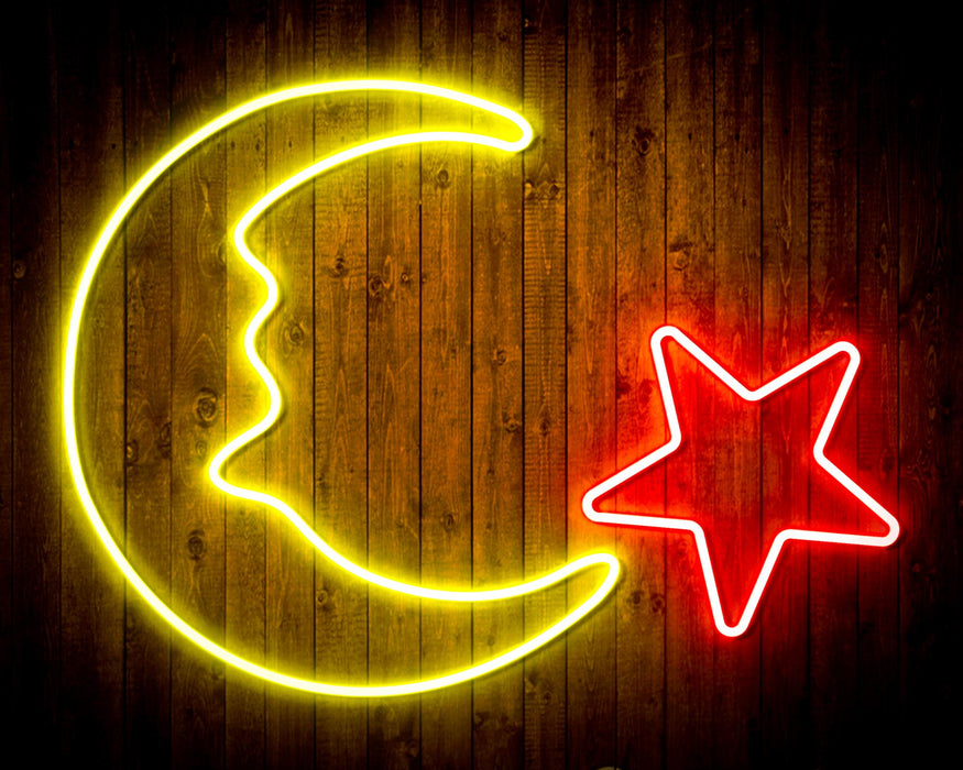 Star and Moon Room Light Flex Silicone LED Sign (Neon-Style, LED Technology) - Way Up Gifts