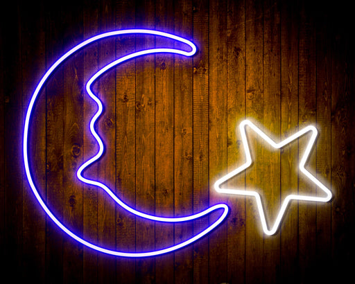 Star and Moon Room Light Flex Silicone LED Sign (Neon-Style, LED Technology) - Way Up Gifts