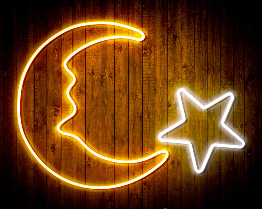 Star and Moon Room Light Flex Silicone LED Sign (Neon-Style, LED Technology) - Way Up Gifts