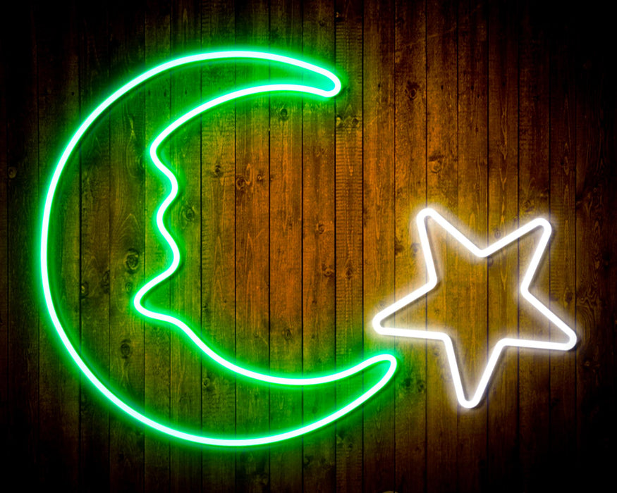 Star and Moon Room Light Flex Silicone LED Sign (Neon-Style, LED Technology) - Way Up Gifts