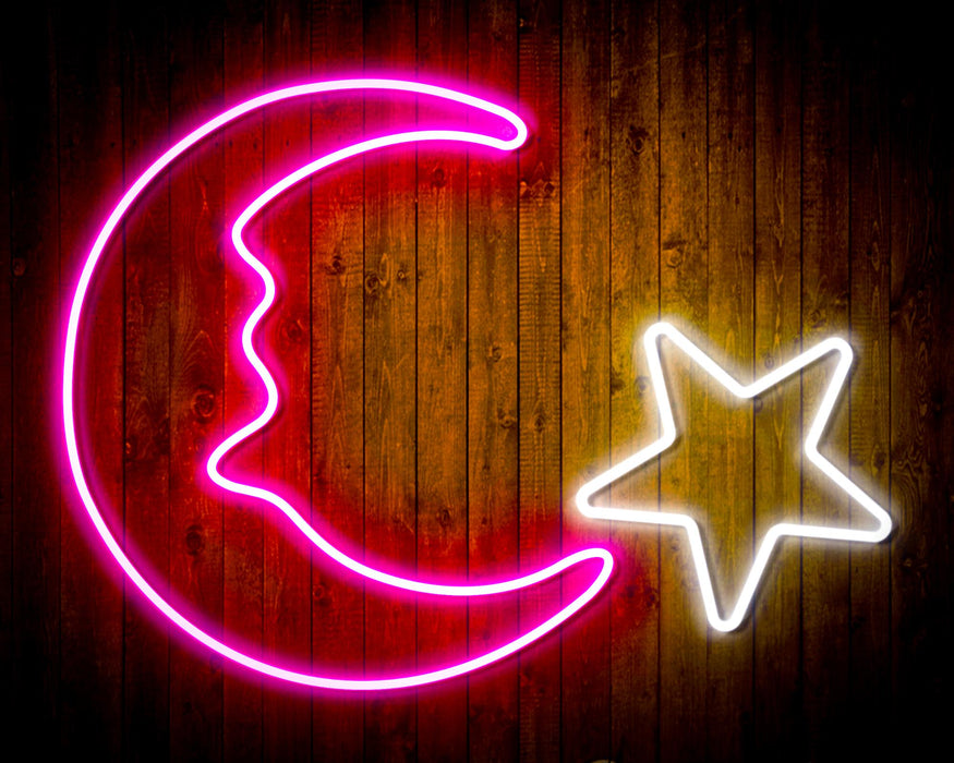 Star and Moon Room Light Flex Silicone LED Sign (Neon-Style, LED Technology) - Way Up Gifts