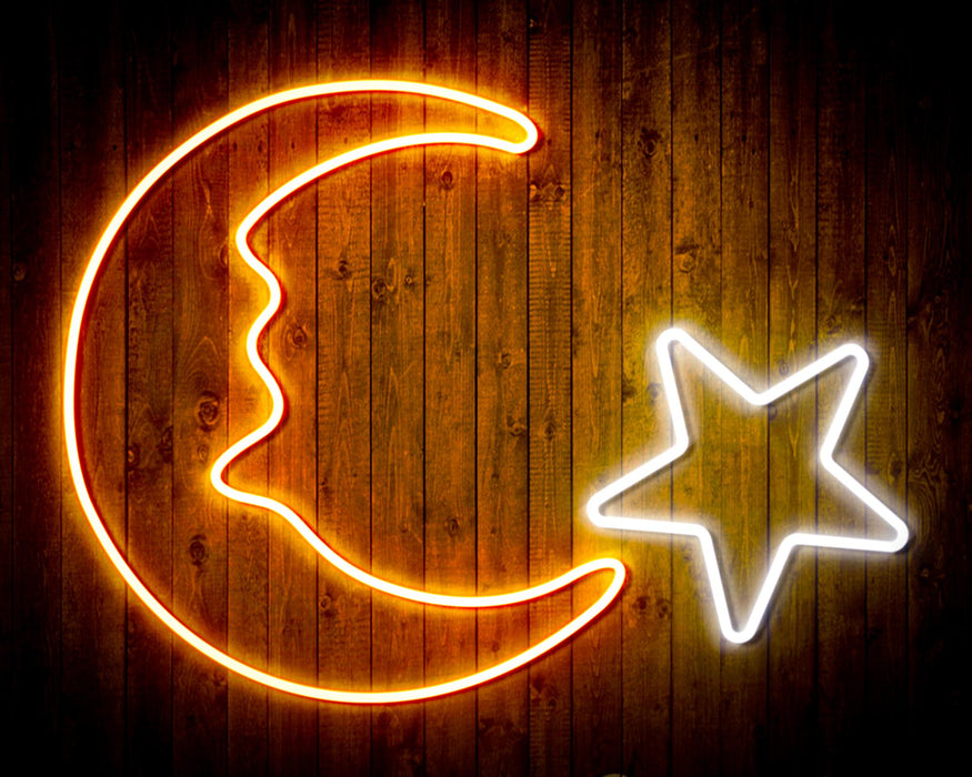 Star and Moon Room Light Flex Silicone LED Sign (Neon-Style, LED Technology) - Way Up Gifts