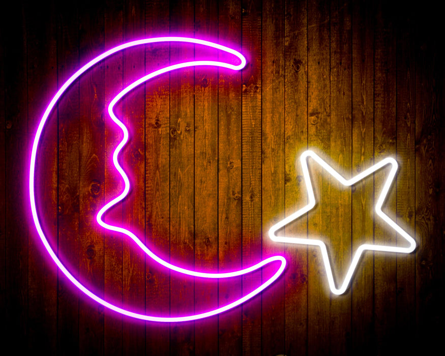 Star and Moon Room Light Flex Silicone LED Sign (Neon-Style, LED Technology) - Way Up Gifts