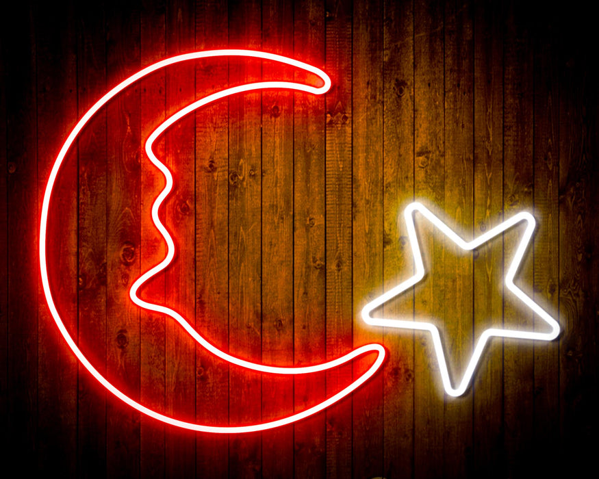 Star and Moon Room Light Flex Silicone LED Sign (Neon-Style, LED Technology) - Way Up Gifts