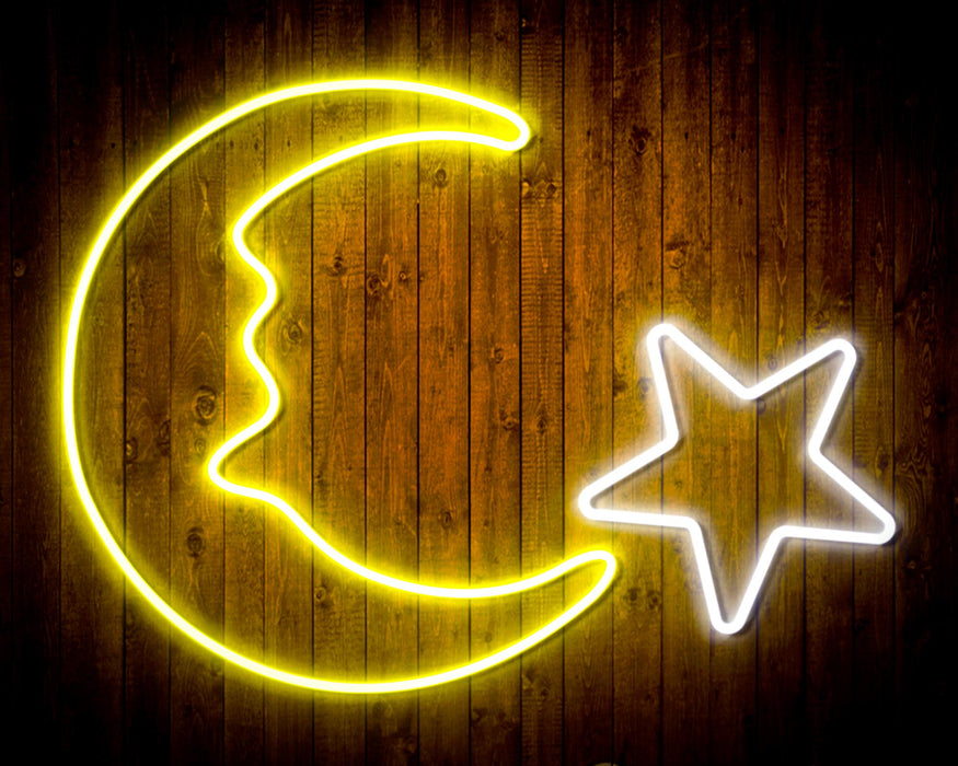 Star and Moon Room Light Flex Silicone LED Sign (Neon-Style, LED Technology) - Way Up Gifts