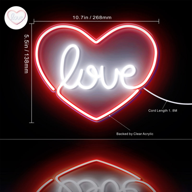 Heart Love Flex Silicone LED Sign (Neon-Style, LED Technology) - LED Gift Works