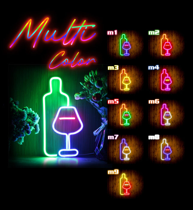 Wine Bottle and Glass Flex Silicone LED Sign (Neon-Style, LED Technology) - Way Up Gifts