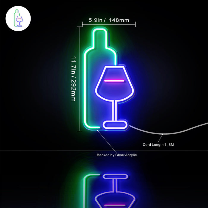 Wine Bottle and Glass Flex Silicone LED Sign (Neon-Style, LED Technology) - Way Up Gifts