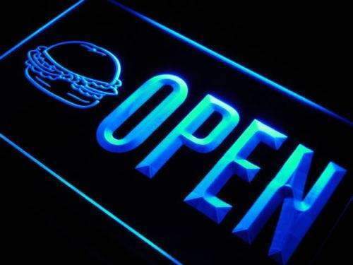 Hamburgers Burgers Restaurant Open LED Light Sign - LED Gift Works