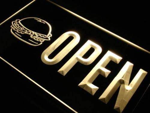 Hamburgers Burgers Restaurant Open LED Light Sign - LED Gift Works