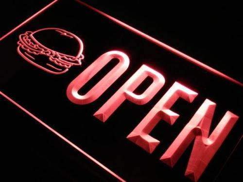 Hamburgers Burgers Restaurant Open LED Light Sign - LED Gift Works