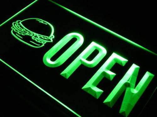 Hamburgers Burgers Restaurant Open LED Light Sign - LED Gift Works