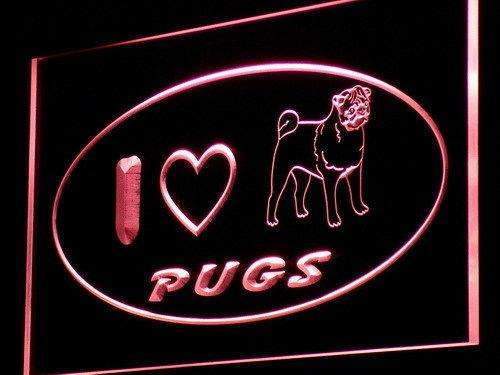 I Love Pugs LED Light Sign - Way Up Gifts