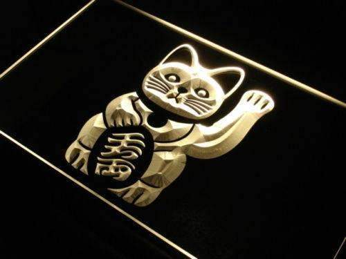 Maneki Neko Lucky Cat Charm LED Light Sign - Way Up Gifts