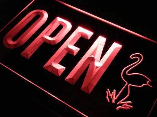 Open Flamingo Display LED Light Sign - LED Gift Works