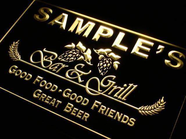 Personalized Bar and Grill Restaurant LED Light Sign - LED Gift Works