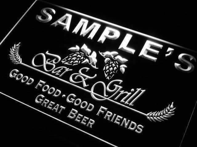 Personalized Bar and Grill Restaurant LED Light Sign - LED Gift Works