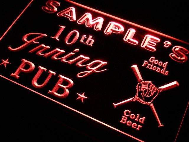 Personalized Baseball 10th Inning Pub LED Light Sign - LED Gift Works
