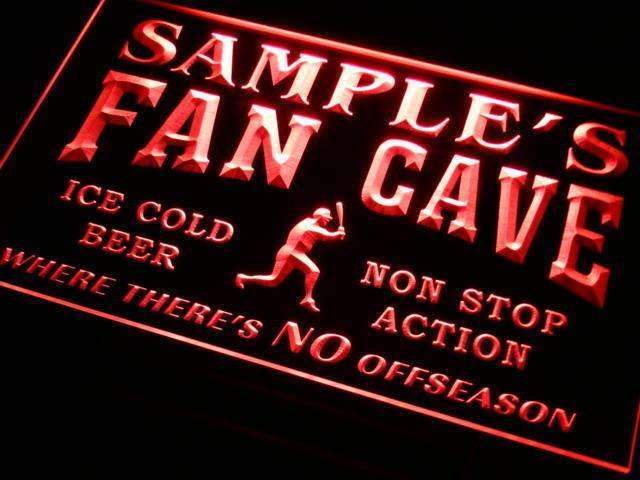 Personalized Baseball Fan Cave LED Light Sign - LED Gift Works