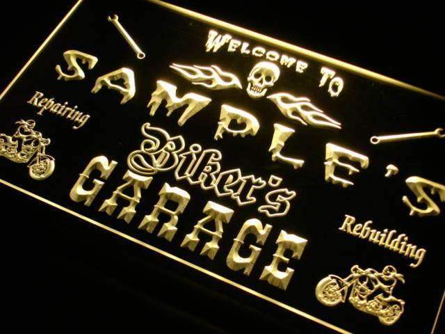 Personalized Bikers Garage LED Light Sign - LED Gift Works