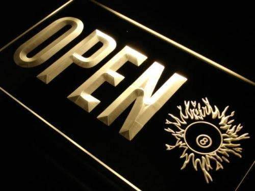 Pool Hall Billiards Open LED Light Sign - LED Gift Works