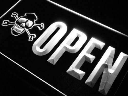 Skull Crossbones Tattoo Open LED Light Sign - Way Up Gifts