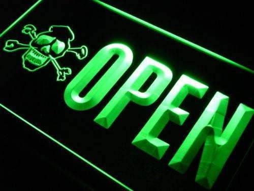 Skull Crossbones Tattoo Open LED Light Sign - LED Gift Works