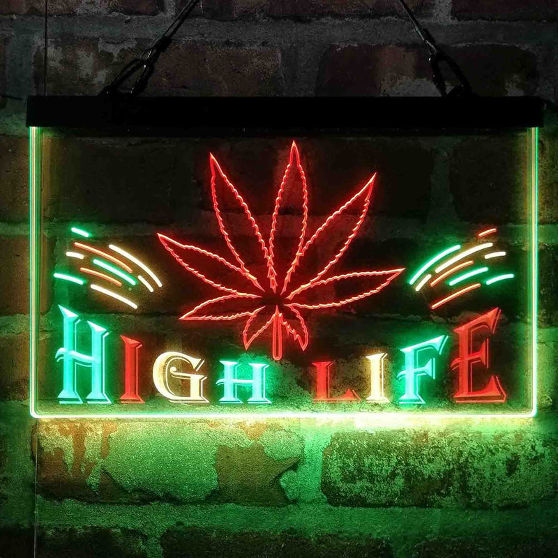 Marijuana Hemp Leaf High Life Deluxe App-Enabled 3-Color LED Light Sign - LED Gift Works