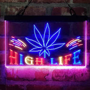 Marijuana Hemp Leaf High Life Deluxe App-Enabled 3-Color LED Light Sign - LED Gift Works