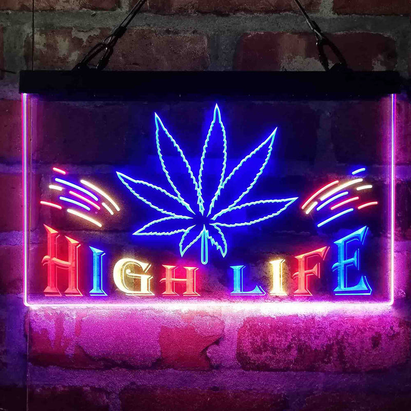 Marijuana Hemp Leaf High Life Deluxe App-Enabled 3-Color LED Light Sign - LED Gift Works