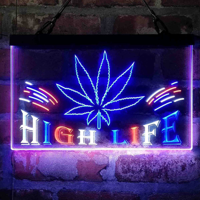 Marijuana Hemp Leaf High Life Deluxe App-Enabled 3-Color LED Light Sign - Way Up Gifts