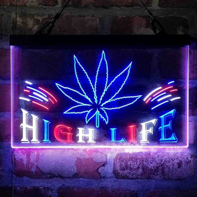 Marijuana Hemp Leaf High Life Deluxe App-Enabled 3-Color LED Light Sign - LED Gift Works