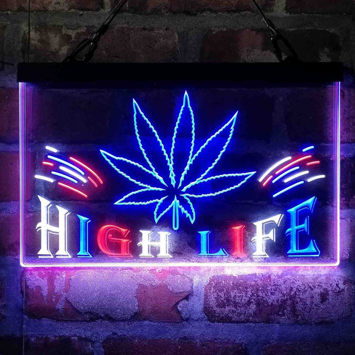 Marijuana Hemp Leaf High Life Deluxe App-Enabled 3-Color LED Light Sign - Way Up Gifts
