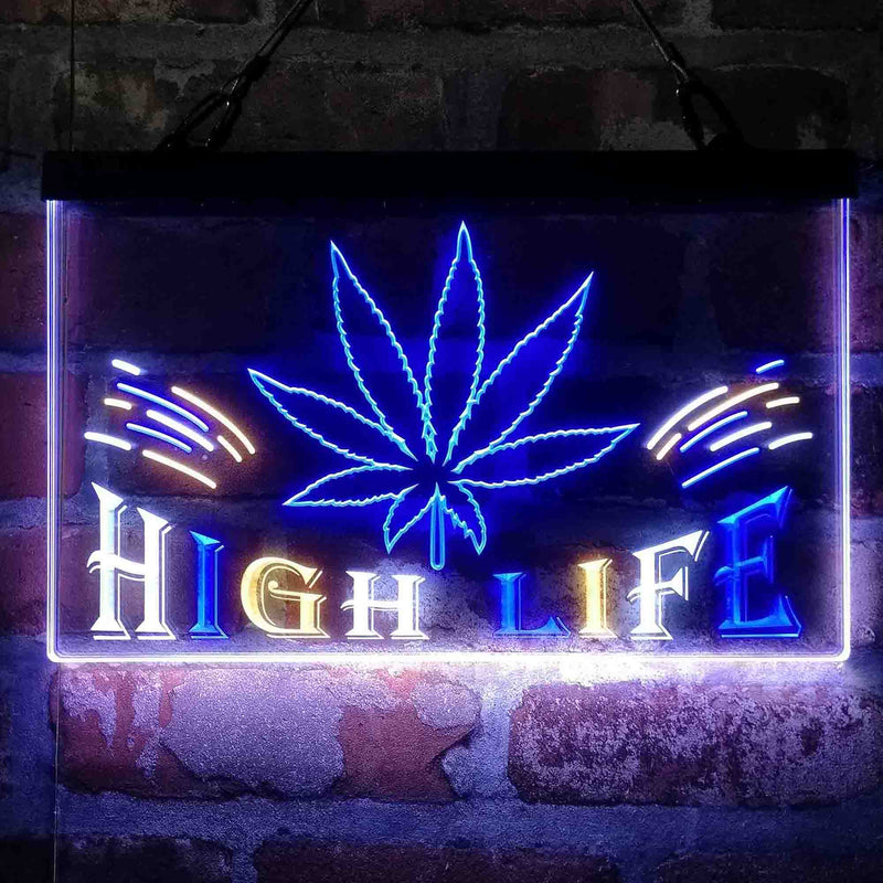 Marijuana Hemp Leaf High Life Deluxe App-Enabled 3-Color LED Light Sign - LED Gift Works