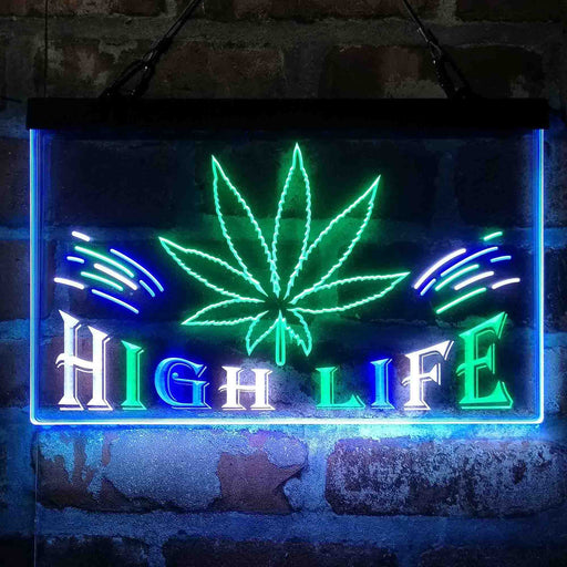 Marijuana Hemp Leaf High Life Deluxe App-Enabled 3-Color LED Light Sign - LED Gift Works