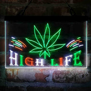 Marijuana Hemp Leaf High Life Deluxe App-Enabled 3-Color LED Light Sign - LED Gift Works