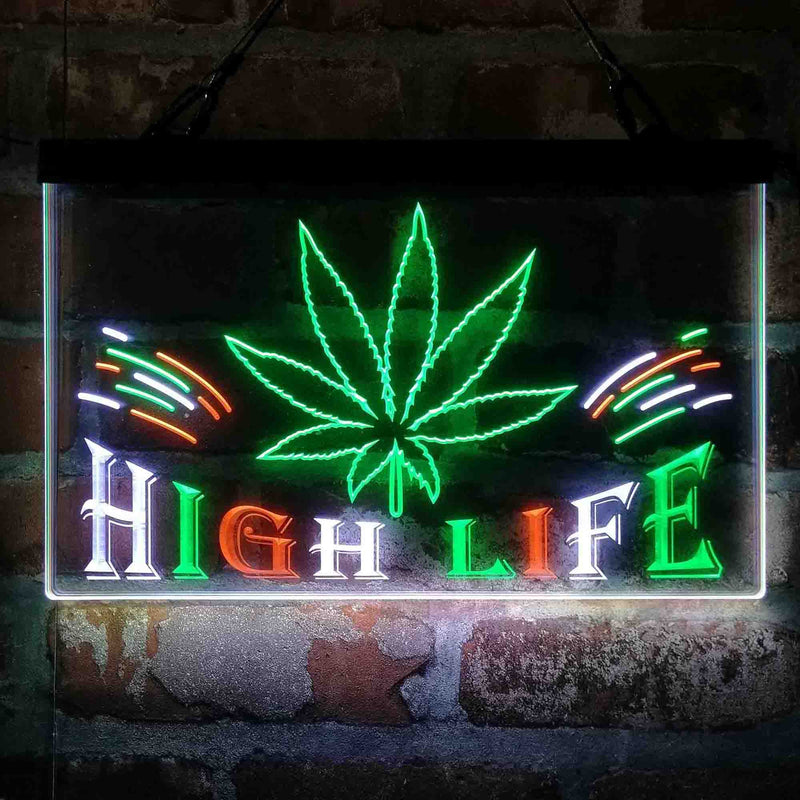 Marijuana Hemp Leaf High Life Deluxe App-Enabled 3-Color LED Light Sign - LED Gift Works
