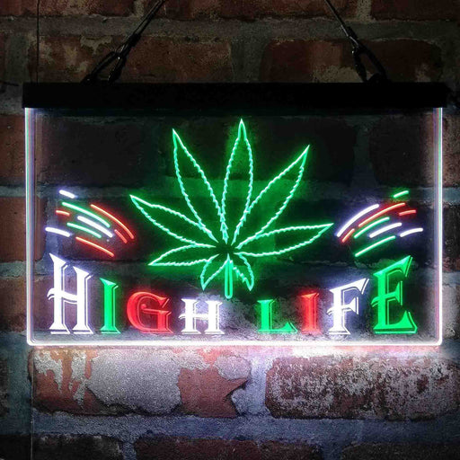 Marijuana Hemp Leaf High Life Deluxe App-Enabled 3-Color LED Light Sign - Way Up Gifts