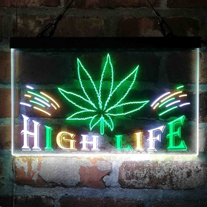 Marijuana Hemp Leaf High Life Deluxe App-Enabled 3-Color LED Light Sign - LED Gift Works