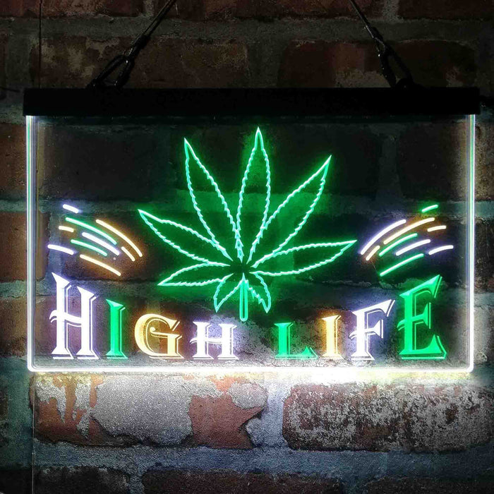 Marijuana Hemp Leaf High Life Deluxe App-Enabled 3-Color LED Light Sign - Way Up Gifts