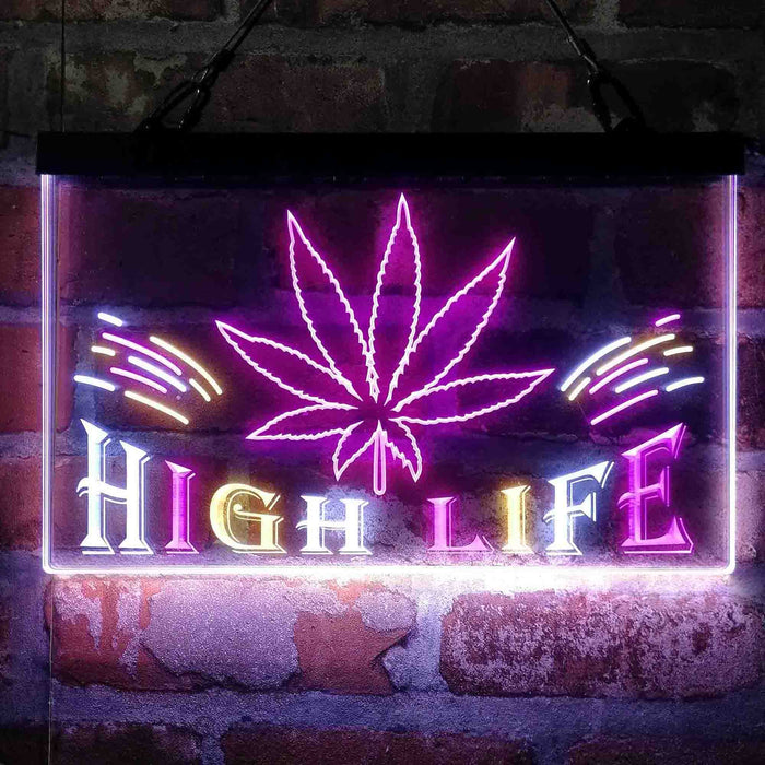 Marijuana Hemp Leaf High Life Deluxe App-Enabled 3-Color LED Light Sign - Way Up Gifts