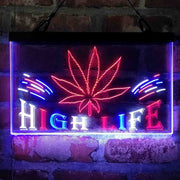 Marijuana Hemp Leaf High Life Deluxe App-Enabled 3-Color LED Light Sign - LED Gift Works