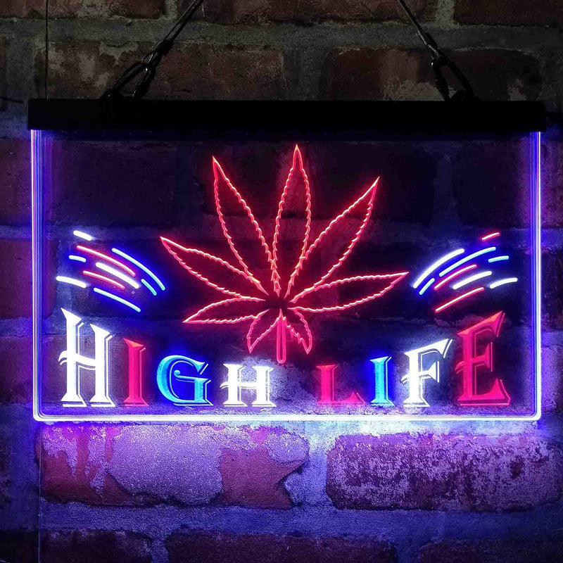 Marijuana Hemp Leaf High Life Deluxe App-Enabled 3-Color LED Light Sign - LED Gift Works