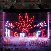 Marijuana Hemp Leaf High Life Deluxe App-Enabled 3-Color LED Light Sign - LED Gift Works